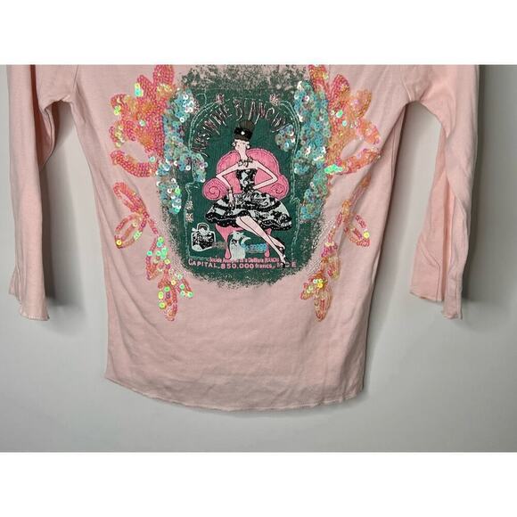 Compagnia Italiana Beaded Sequin Roundneck Top Cotton Pale Pink Women's Sz Small - Picture 4 of 10